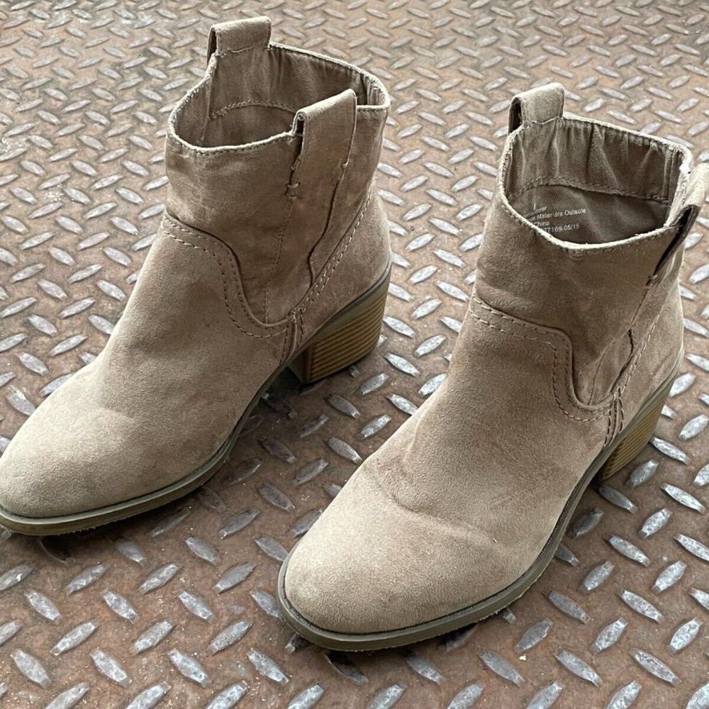 Merona Women Boots Brown Textile Faux Suede Slip On Boots Shoes Size 6 - Picture 7 of 10